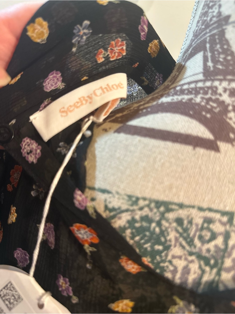 See By Chloe Black Floral High-Neck Sheer Blouse - Picture 9 of 16